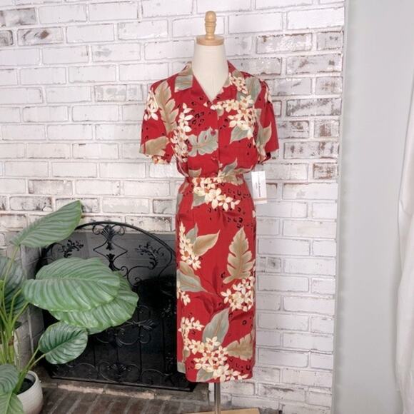 Alfred Dunner Floral Cheetah Print Red Cream Pleated Waist Midi Skirt Petite - Picture 2 of 8